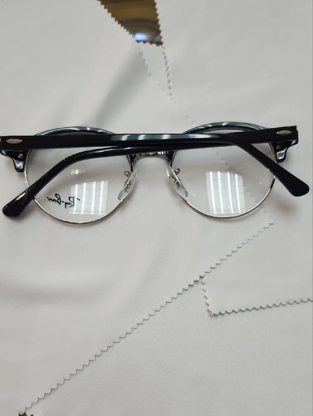 Ray-Ban Black and Silver Round Browline Glasses